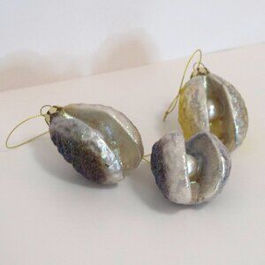 Set of 3 Glass Oyster and Pearl Christmas Ornaments